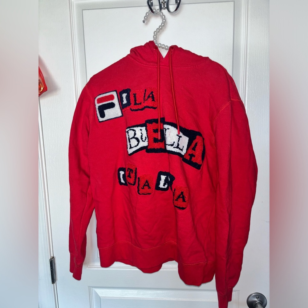 RED EMBROIDERED FILA SWEATER / SIZE MEDIUM